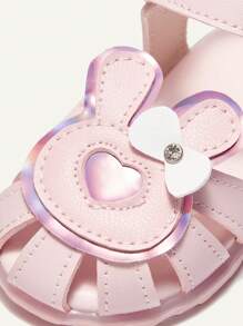 Cozy Pixies Sandalias rosas para niñas con decoración en forma de conejo y corazón, zapatos versátiles y lindos con luz