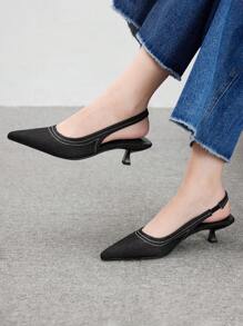 CUCCOO BIZCHIC Women's Plain Pointed Toe Low Heel Pumps, Minimalist Simple Commuting Versatile Black Fabric High Heels For Formal Occasions And Street Wear