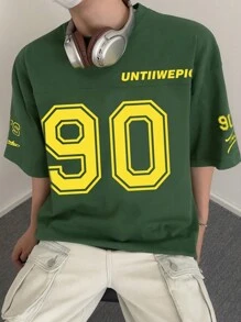 Men's Crew Neck Short Sleeve Numeric Print Casual Sports Top