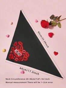 1pc Valentine's Day Pet Bib, Black Lip & Heart Print Dog Triangle Bandana - Multicolor - View 3