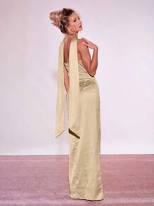 MUSERA Solid Slip Maxi Holiday Party Dress With Scarf 90's Prom Spring - Apricot - View 3