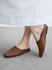 CUCCOO BIZCHIC Women's Brown Woven Square Toe Slip-On Flat Sandals, Fashion For Christmas - Brown - View 3