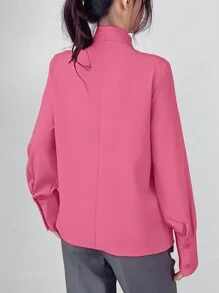 SHEIN LUNE Blusa elegante de manga larga con cuello de corbata de unicolor para mujer - Rosa Fucsia - Ver 2