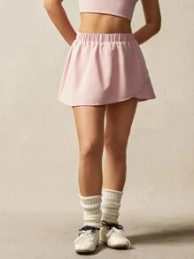 VARSITIE High Waist Overlap Asymmetrical Ruffle Hem Pink Skort - Pink - View 6