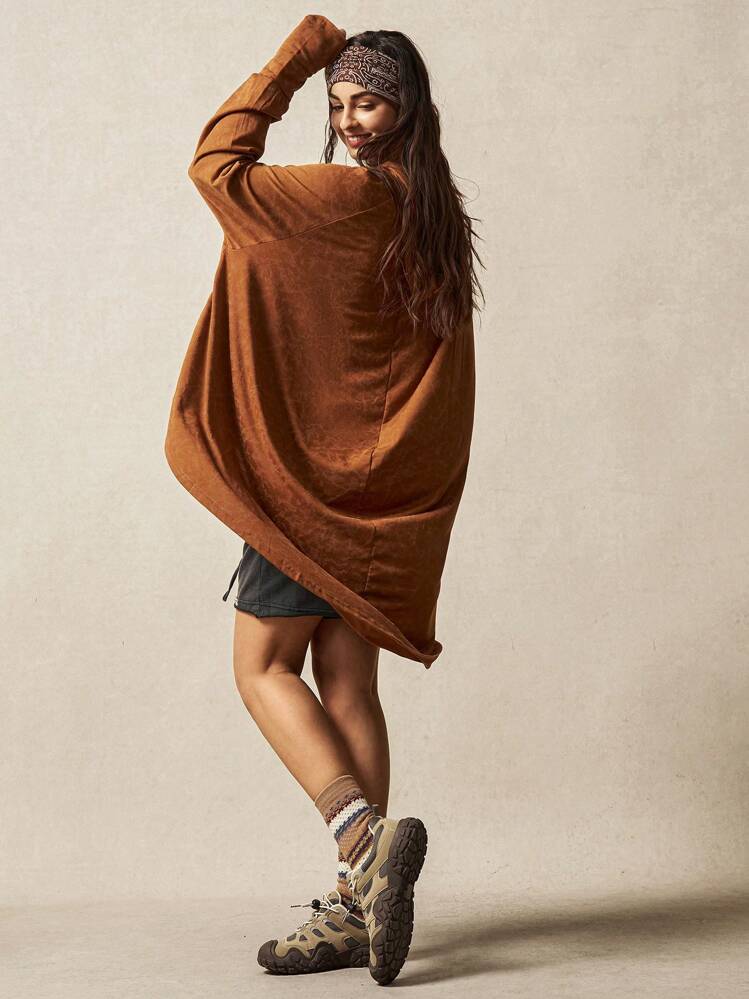 VARSITIE Blusa de manga larga para entrenamiento para mujer, sudadera holgada con capucha y manga raglán - Amarillo - Añade 1