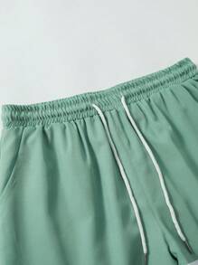 Manfinity Homme 2pcs/Set Men's Simple Casual Short Sleeve Top And Shorts - Green - View 7