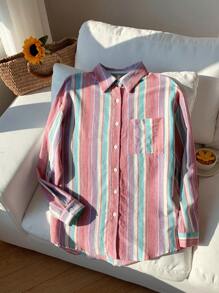 Comfortcana Women's Colorful Striped Printed Casual Long Sleeve Summer Shirt,Long Sleeve Tops - Multicolor - View 7