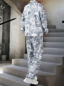 Manfinity EZcore Men's Vintage Full Print Jacket And Pants 2 Pieces Suit - Multicolor - View 2