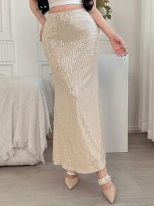 DAZY Saia Sereia Elegante de Cor Sólida com Lantejoulas, Festa de Formatura, Luxo, Ano Novo, Fantasia Feminina - Prata - Visão 8