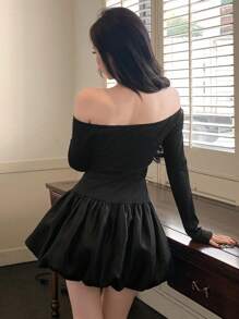 DAZY 性感露肩迷你连衣裙，带有花朵荷叶边细节，非常适合约会之夜、休闲女装、秋季长袖连衣裙