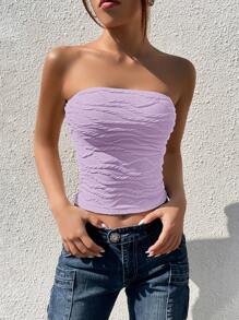 SHEIN EZwear Damski, jednolity, teksturowany, dopasowany, modny, krótki top typu bandeau