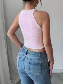 SHEIN Unity قمصان عنق طاقم بلا أكمام بلون متباين بأسلوب فرنسي جديد رقيق وحلو للنساء، مناسبة للربيع/الصيف - وردي - مشاهدة 2