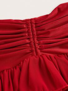 Sweetina 超低腰褶饰荷叶边下摆美人鱼紧身裙 - 酒紅色 - 查看 3