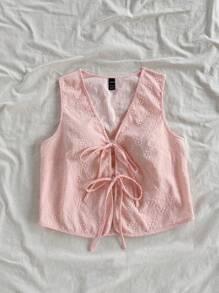 Soleia 女士休闲系带纹理面料背心 - 粉色 - 查看 4