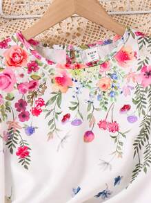 SHEIN 2 件套 Tween 女童碎花编织圆领上衣和合身编织裤套装