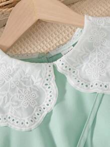 SHEIN 女童荷叶边泡泡袖公主风连衣裙，夏季时尚 - 綠色 - 查看 5