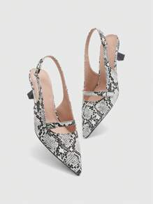 CUCCOO BIZCHIC Women's Spring/Summer New Strap Buckle Hollow Pointed Stiletto Mid Heel Commuting Practical Black & White Snake Print PU Leather Pumps Spring Shoes Spring Break Easter For Christmas Spring Shoes Fall Shoes - Multicolor - View 4
