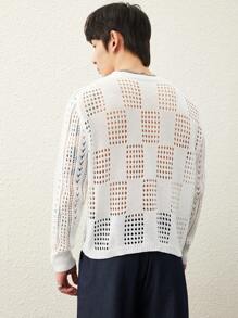 Manfinity CasualKnits Men's Solid Color Hollow V-Neck Long Sleeve Casual Sweater - Multicolor - View 6