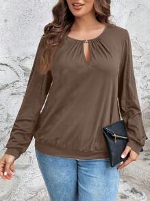 EMERY ROSE 大码纯色圆领长袖镂空休闲运动衫