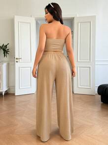 SHEIN EZwear Set de 2 piezas talla grande: Camiseta de tirantes sin mangas con estampado texturizado y pantalón de pierna ancha, casual para primavera/verano