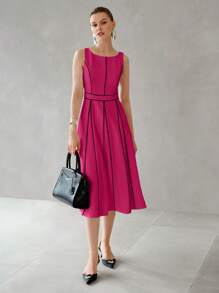 MOTF PREMIUM 对比滚边连衣裙 - 玫紅色 - 查看 4