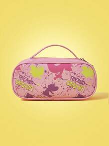 TOM & JERRY X SHEIN Letter & Cartoon Print Pink Oval Shaped Cosmetic Storage Bag - Pink - View 3