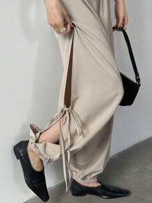 DAZY 女士开衩蝴蝶结腰哈伦裤 - 灰色 - 查看 5