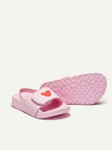 Cozy Pixies 夏季时尚百搭心形图案防滑沙滩凉鞋，可爱户外婴儿拖鞋 - 粉色 - 查看 8