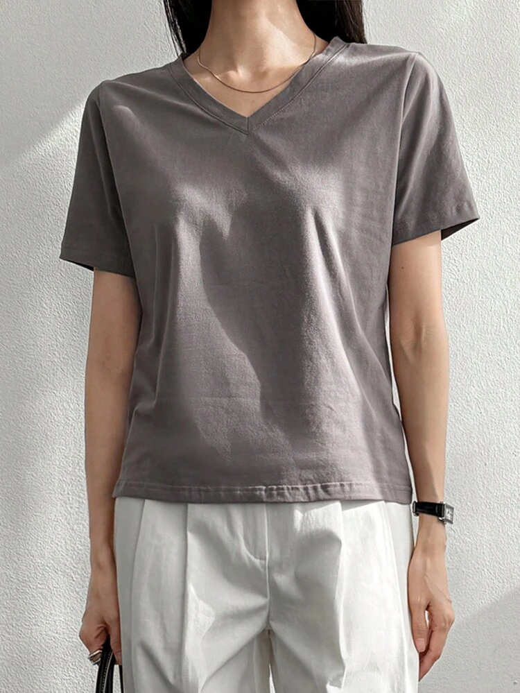 Women's Loose Solid Color Short Sleeve Simple Casual T-Shirt Old Money Style Business Casual Women, Teacher