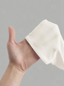 SHEIN EZwear 女士纯色长袖修身短款上衣，休闲日常穿着 - 米色 - 查看 7
