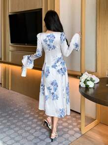 DAZY Women's Elegant Large Floral Print Dress, Summer Maxi Dress - White - View 5