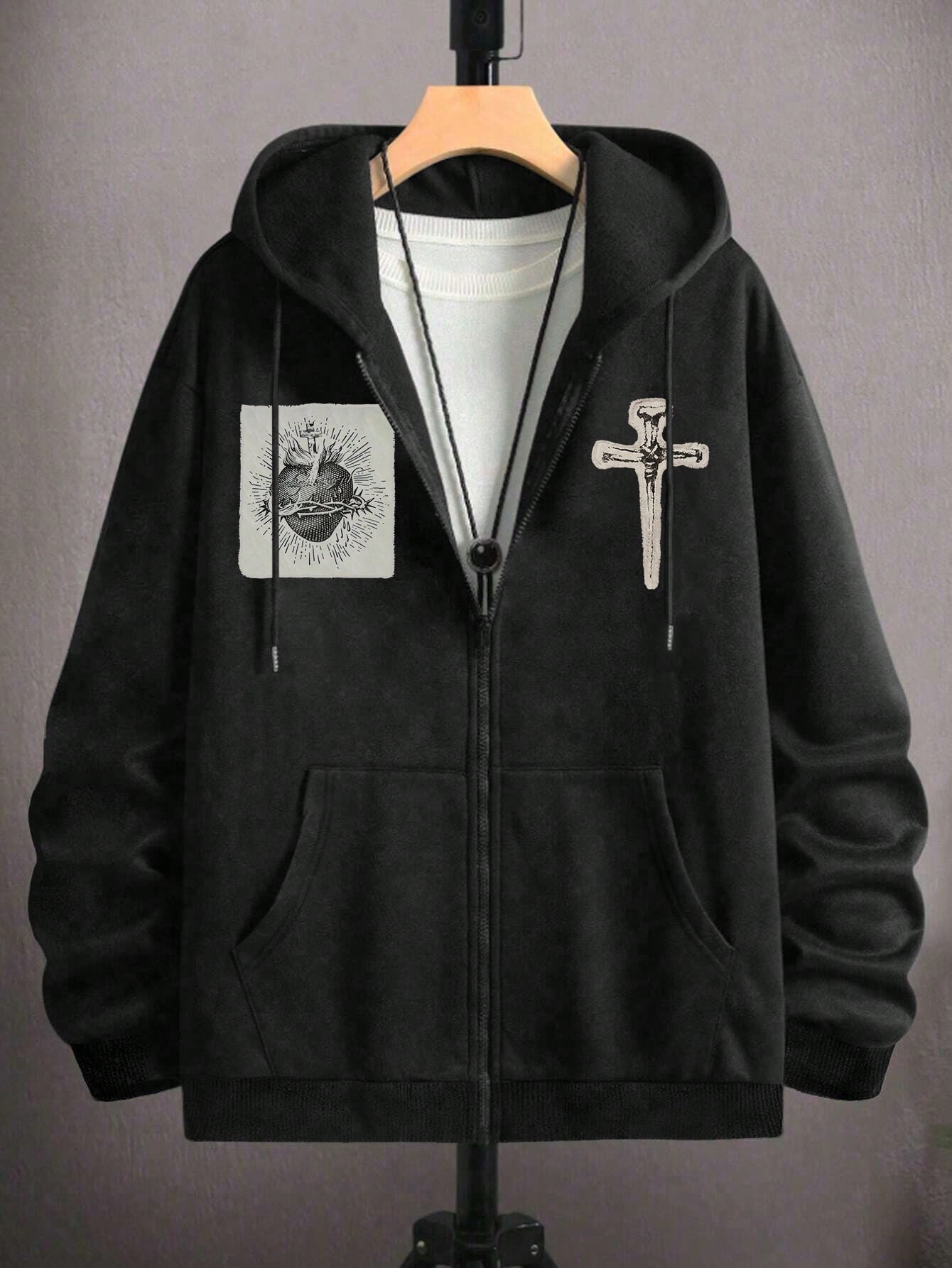 Manfinity Dauomo Men's Casual Sweatshirt Sweatshirt Cross Print Casual Hoodie Sweatshirt Streetwear Casual Pullover Hoodie Sweatshirt