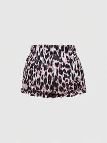 ROMWE Grunge Punk Dark Punk Leopard Print Ruched Shorts Sleepwear Bottom - Multicolor - View 2