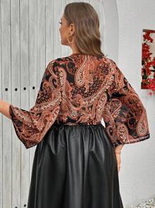 SHEIN Clasi Plus Size Women Front Tie All-Over Print Casual Blouse, Suitable For Leisure And Holiday - Multicolor - View 2