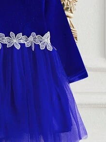 SHEIN Christmas/Valentine's Day Baby Girl Velvet Mesh Patchwork Princess Dress
