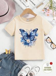 Young Girl' Casual Floral & Butterfly Print T-Shirt