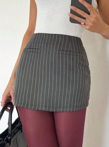 SHEIN Essnce 女士灰色系列办公室通勤迷你紧身裙，春夏季 - 灰色 - 查看 5