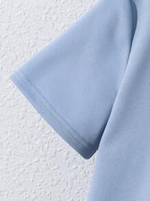 2pcs Tween Boy Casual Loose Cartoon Headphone Print Crew Neck Short Sleeve Top And Pants Knit Tracksuit Set, Suitable For Commuting, School, Everyday Wear, Sports, Spring/Summer - Blue - View 3