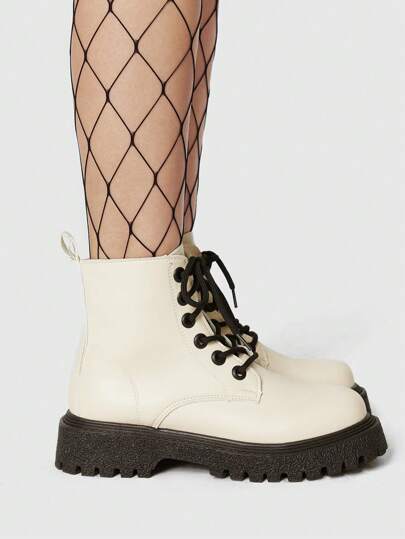 Fairycore Women's White Lace-Up Platform Gothic Ankle Boots And Short Boots Spring Shoes Spring Break Easter