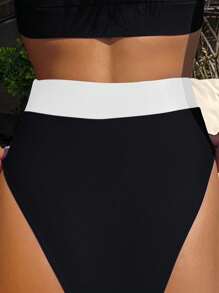 Swim Basics Women's Color Block Minimalist Fit Bikini Bottom, For Summer Beach Vacation - Black and White - View 2