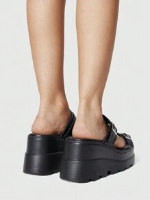 ROMWE Grunge Punk Damskie buty na platformie w stylu Dark Punk Goth, rzymskie sandały plażowe, zdobione nitami sandały, sandały na grubej podeszwie