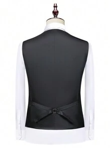 Manfinity Mode Plus Size Men's Solid Color Front Button Pocket Casual Suit Vest Waistcoat - Black - View 2