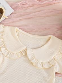 SHEIN Vintaside Kids 3pcs/Set Baby Girls' Summer Cute Peter Pan Collar Solid Color + Striped Multicolor Casual Comfortable Versatile Outdoor Shirts