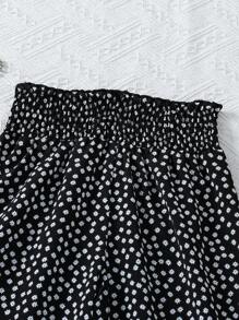 Sparklyn Tween Girl Beach Vacation Casual Lightweight Ditsy Floral Elastic Waist Loose Pants,Holiday,Summer,Travel - Black - View 6