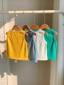 SHEIN 4pcs/Set Baby Boy & Girl Casual Crew Neck Short Sleeve Macaron Colored Knit Vest, Suitable For Spring/Summer Indoor And Outdoor Wear