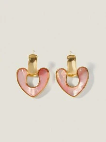 Muvela Juego de pendientes rosados y colgante con forma de corazón bañado en oro de 18 quilates - Amarillo Oro - Ver 3