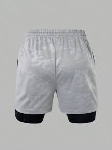 Manfinity Sport Corelite Men's Contrast Color Patchwork Drawstring Waist Sports Shorts Grey Shorts Breathable Ultra Lightweight Quick Drying Pattern Design Baggy For Gym Road Running 2 In 1 Performance Shorts - Grey - View 2