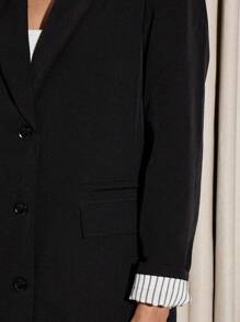 AiiRZ Professional Oversized Blazer With Striped Cuff Detail Business Casual Office Wear Classic Tailored Single-Breasted Suit Jacket Work Professional Spring Fall Outerwear - Black - View 5