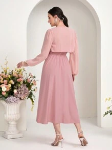 Modelyn Set de 2 piezas para mujer que incluye: Chaqueta corta de un solo color con cordón y Vestido camiseta con volantes en el bajo - Rosa - Ver 2