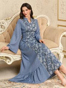 Al Najma 立领系带女式阿拉伯风格连衣裙，阿拉伯连衣裙，端庄